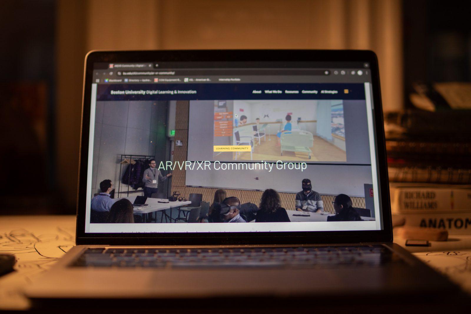 Boston University’s Digital Learning and Innovation AR/VR/XR community group website. BU faculty in the Center for Anxiety and Related Disorders are researching how virtual reality can reduce anxiety. ZACH SCHWARTZ/DFP PHOTOGRAPHER
