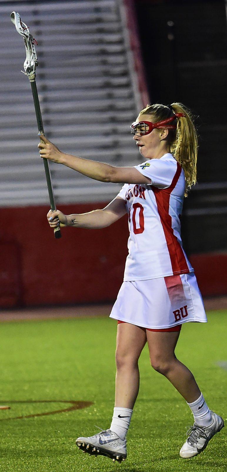 Junior attacker Avery Donahoe matched her career-high with three goals on Wednesday. PHOTO BY ALEXANDRA WIMLEY/ DAILY FREE PRESS STAFF
