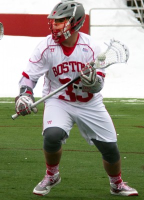 Freshman attack Ryan Hilburn scored two goals for the Boston University men's lacrosse team on Saturday and is tied for the team lead in points PHOTO BY ALEXANDRA WIMLEY / DAILY FREE PRESS STAFF