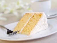 slice of vanilla cake on a plate