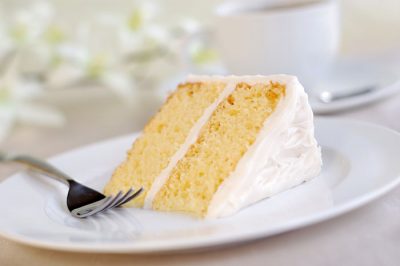 slice of vanilla cake on a plate
