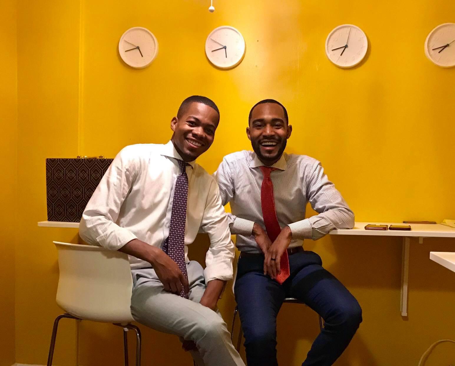 The Leadership Brainery’s founders Derrick Young Jr. (left) and Jonathan L. Allen (right) in their new startup office on Beacon Street in Back Bay. COURTESY OF THE LEADERSHIP BRAINERY