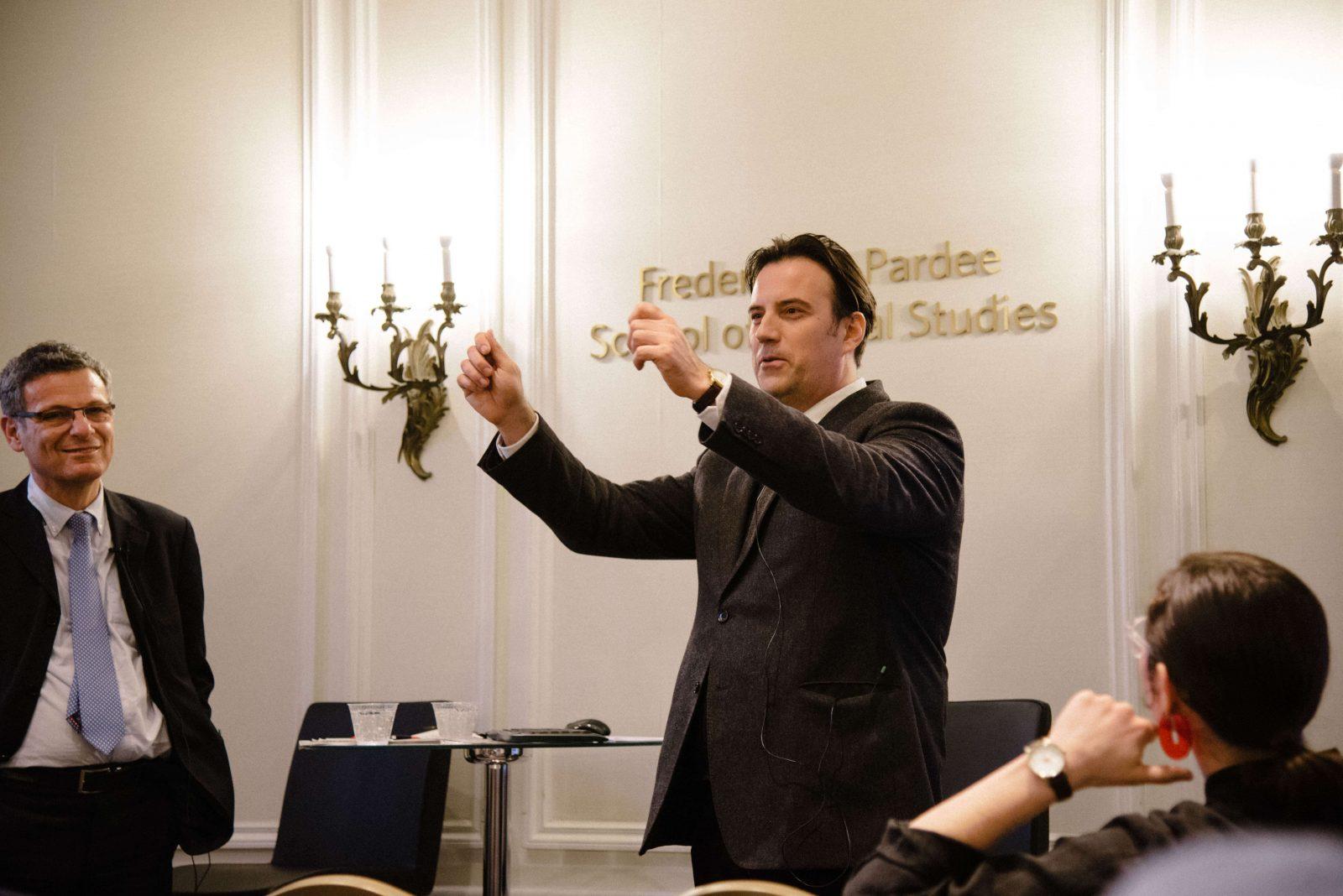 Dimitar Bechev, director of the European Policy Institute, lectures about foreign and religious policies in Southeast Europe on Feb. 7 at the Frederick S. Pardee School of Global Studies. COURTESY OF ELIZABETH AMRIEN