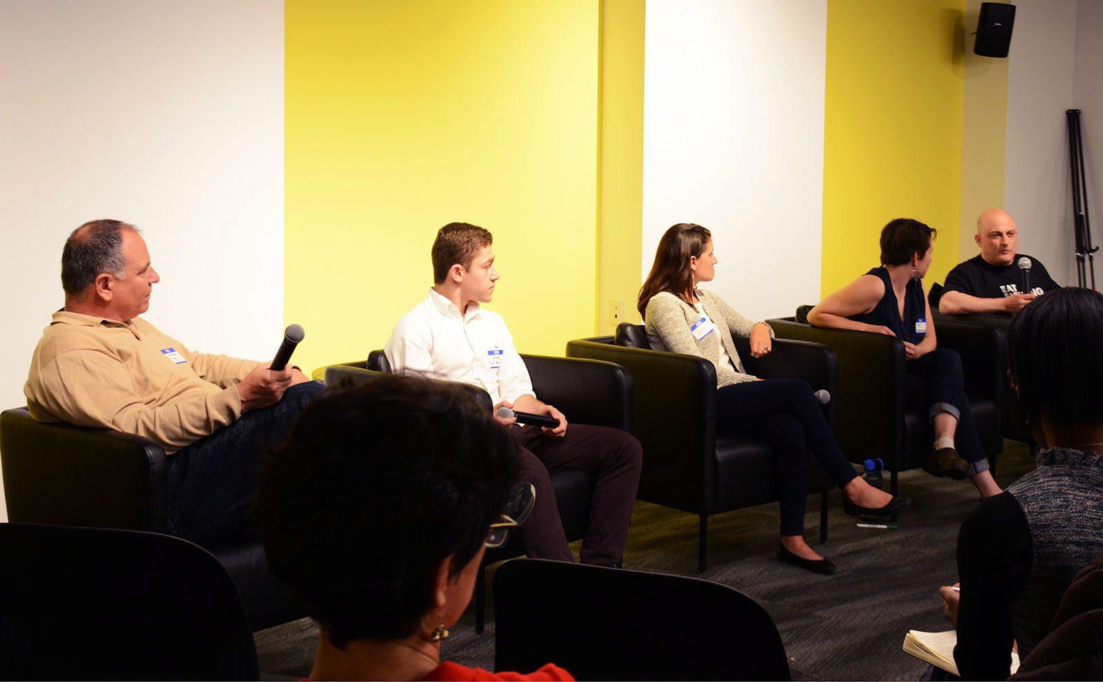 The Consumer Goods Meetup hosts "Launching a Food Start-Up" panel discussion Wednesday night at CIC Boston, featuring food businesses such as Eat Your Coffee, Swoffle and CommonWealth Kitchen. PHOTO BY JINGYI LIN/ DAILY FREE PRESS STAFF