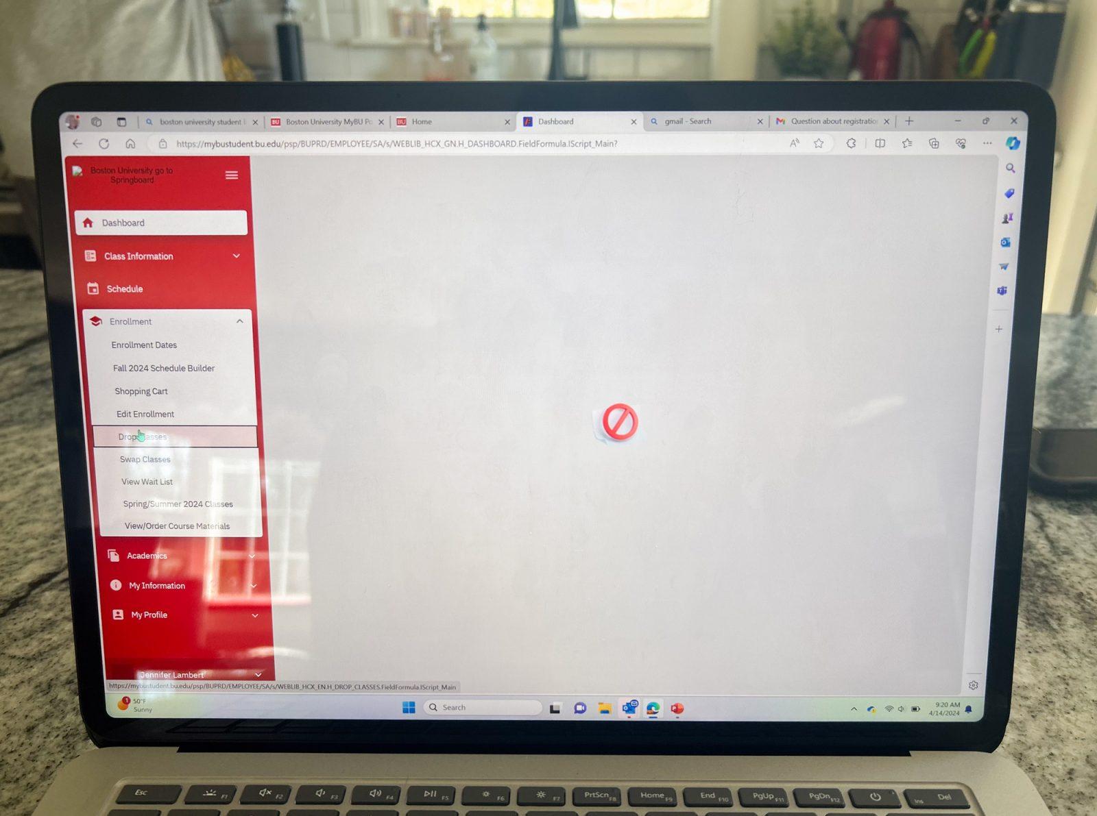 An error on the Boston University course registration website on Sunday. The BU student portal crashed around 9 a.m. on Sunday when rising seniors attempted to register for their fall semester classes. JENNIFER LAMBERT/DFP PHOTOGRAPHER