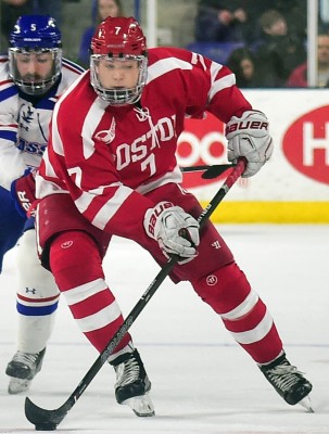 Charlie McAvoy has asserted himself as one of Hockey East's best rookie defensemen. PHOTO BY MADDIE MALHOTRA/DAILY FREE PRESS STAFF