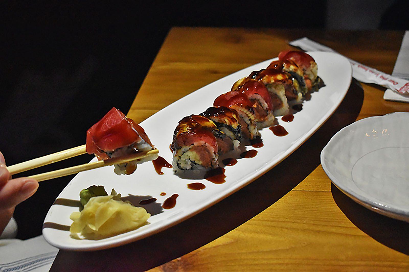 The “Lover Man Maki” roll at Mad Monkfish located in Cambridge’s Central Square. ALI AUDET/ DAILY FREE PRESS STAFF