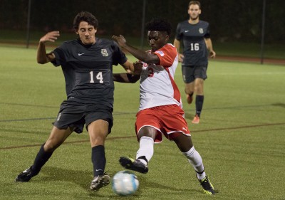 Freshman midfielder Jerry Ozor had first two assists for the Terriers on Tuesday. PHOTO BY JUSTIN HAWK/ DAILY FREE PRESS STAFF 