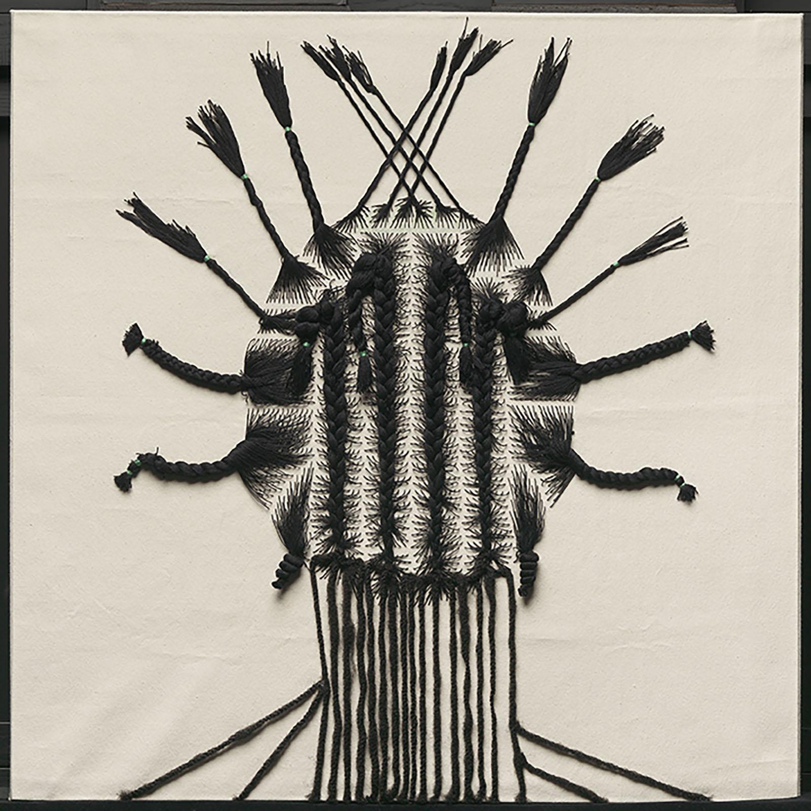 Sonya Clark’s 2013 piece, “The Hair Craft Project: Hairstyles on Canvas,” on display starting Sept. 13 as part of the Museum of Fine Arts’ seven-gallery exhibition, “Women Take the Floor.” COURTESY OF THE MUSEUM OF FINE ART