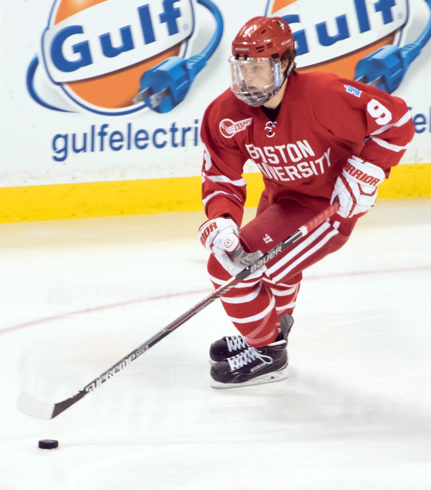 Jack Eichel had two goals and an assist against Merrimack on Friday. PHOTO BY JUSTIN HAWK/DAILY FREE PRESS FILE PHOTO