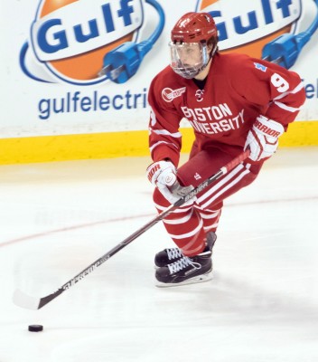 Jack Eichel had two goals and an assist against Merrimack on Friday. PHOTO BY JUSTIN HAWK/DAILY FREE PRESS FILE PHOTO