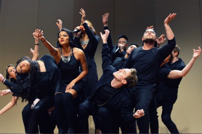BU a cappella group the BosTones perform at the International Championship of Collegiate A Cappella 2016 Northeast Quarterfinal Saturday night at the Tsai Performance Center. PHOTO BY NICOLAS TEPPER/DAILY FREE PRESS STAFF