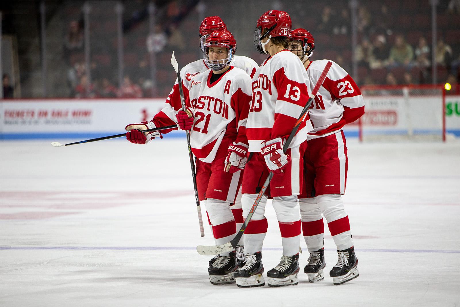 Boston University men’s hockey in a game against Providence College Nov. 9, 2019. The Terriers split their series against Boston College last weekend. COURTESY OF MATT WOOLVERTON 