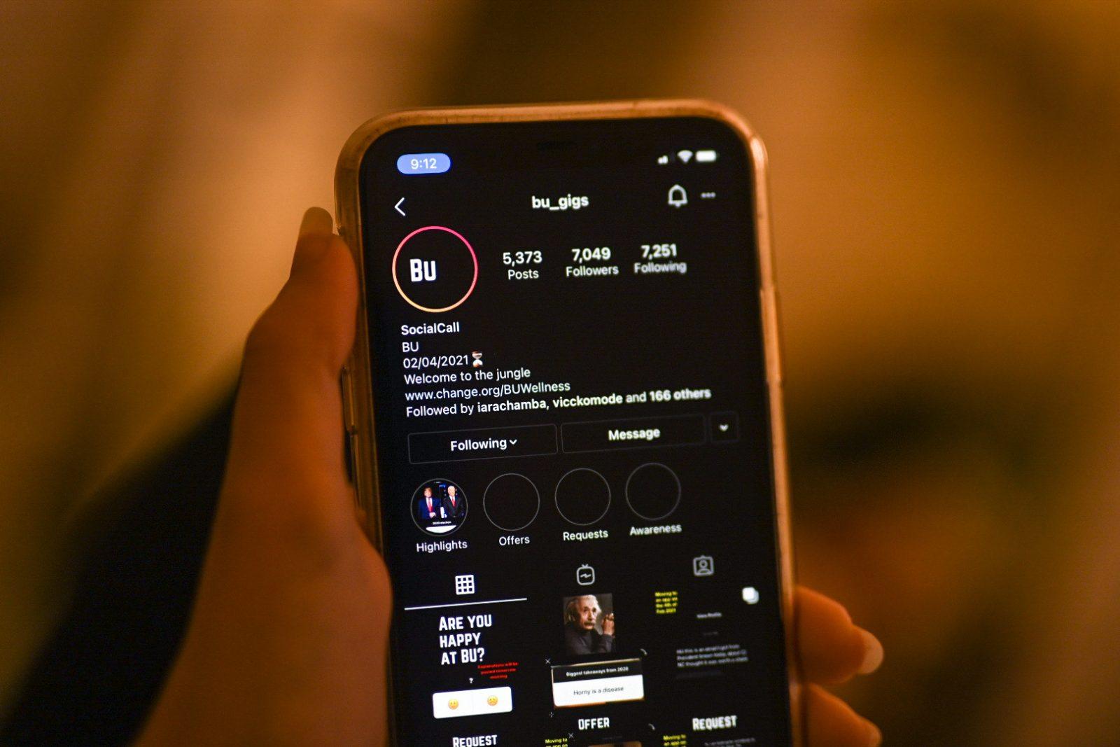 The BU Gigs instagram account run by Northeastern University student Kaluwe Muntanga is set to move to an app dubbed “Social Call” in February. ILLUSTRATION BY LAURYN ALLEN/ DAILY FREE PRESS STAFF

