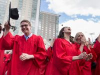 boston university students celebrate at commencement ceremony