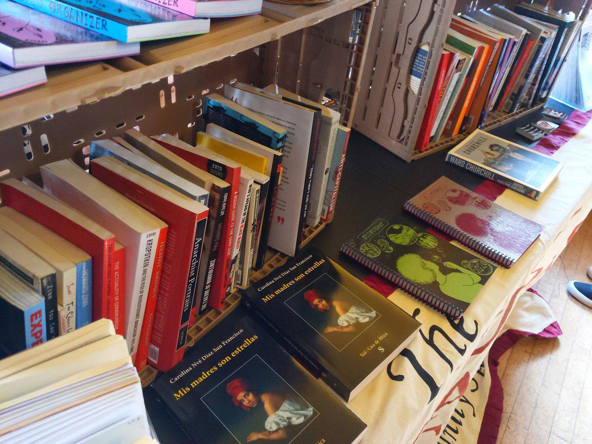 One of the book tables at the Boston Anarchist Bookfair that took place in Cambridge at The Democracy Center Saturday and Makeshift Boston Sunday instead of on Boston University’s campus, as it had been in previous years. COURTESY OF THE BOSTON ANARCHIST BOOK FAIR