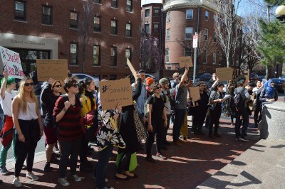 Students protest outside of Boston University President Robert Brown's office following the announcement of the closure the African Presidential Center. PHOTO BY ERIN BILLINGS/DFP FILE PHOTO