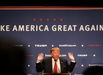 Donald Trump speaks at a rally in New Hampshire in January, 2016. Now, New England public officials, such as Boston Mayor Martin Walsh and Sen. Elizabeth Warren, denounce President Trump's executive orders. PHOTO BY ALEXANDRA WIMLEY/ DFP FILE PHOTO