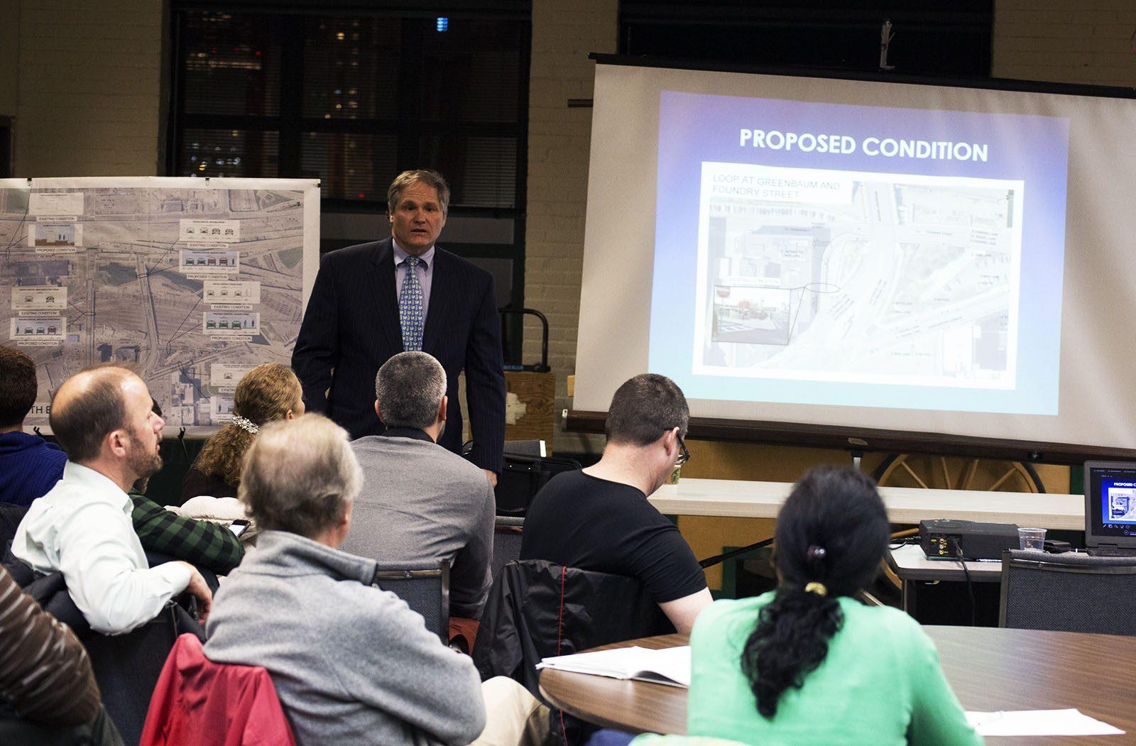 The City of Boston holds a public meeting to discuss the next phase of the South Bay Harbor Trail, which connects Boston neighborhoods to its waterfront. PHOTO BY AMANDA LUCIDI/ DAILY FREE PRESS STAFF
