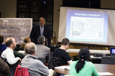 The City of Boston holds a public meeting to discuss the next phase of the South Bay Harbor Trail, which connects Boston neighborhoods to its waterfront. PHOTO BY AMANDA LUCIDI/ DAILY FREE PRESS STAFF 