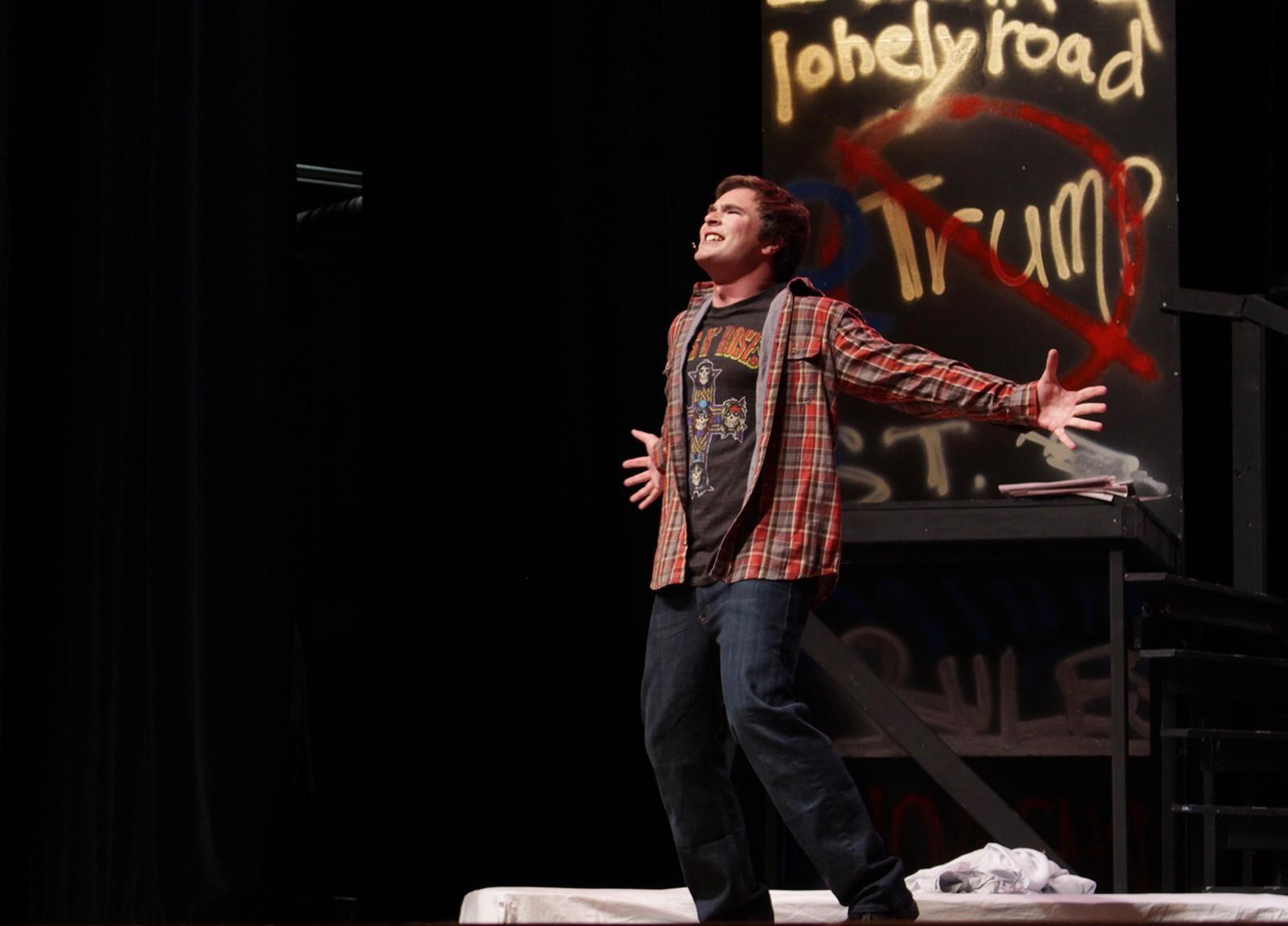 Nick Neville stars as Johnny in BU On Broadway’s production of the musical “American Idiot.” PHOTO BY BRIGID KING/DAILY FREE PRESS STAFF 