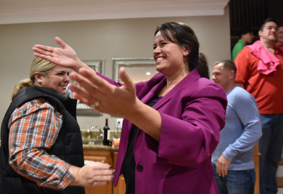 Annissa Essaibi George celebrates her win in the Boston City Council election Tuesday night. PHOTO BY MADDIE MALHOTRA/DAILY FREE PRESS STAFF