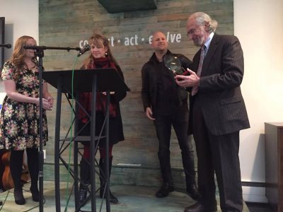 Joseph Gerstein is awarded 2016 Harvard Humanist of the Year Award Sunday at the Humanist Hub in Cambridge. PHOTO BY MARIA POPOVA/ DAILY FREE PRESS CONTRIBUTOR