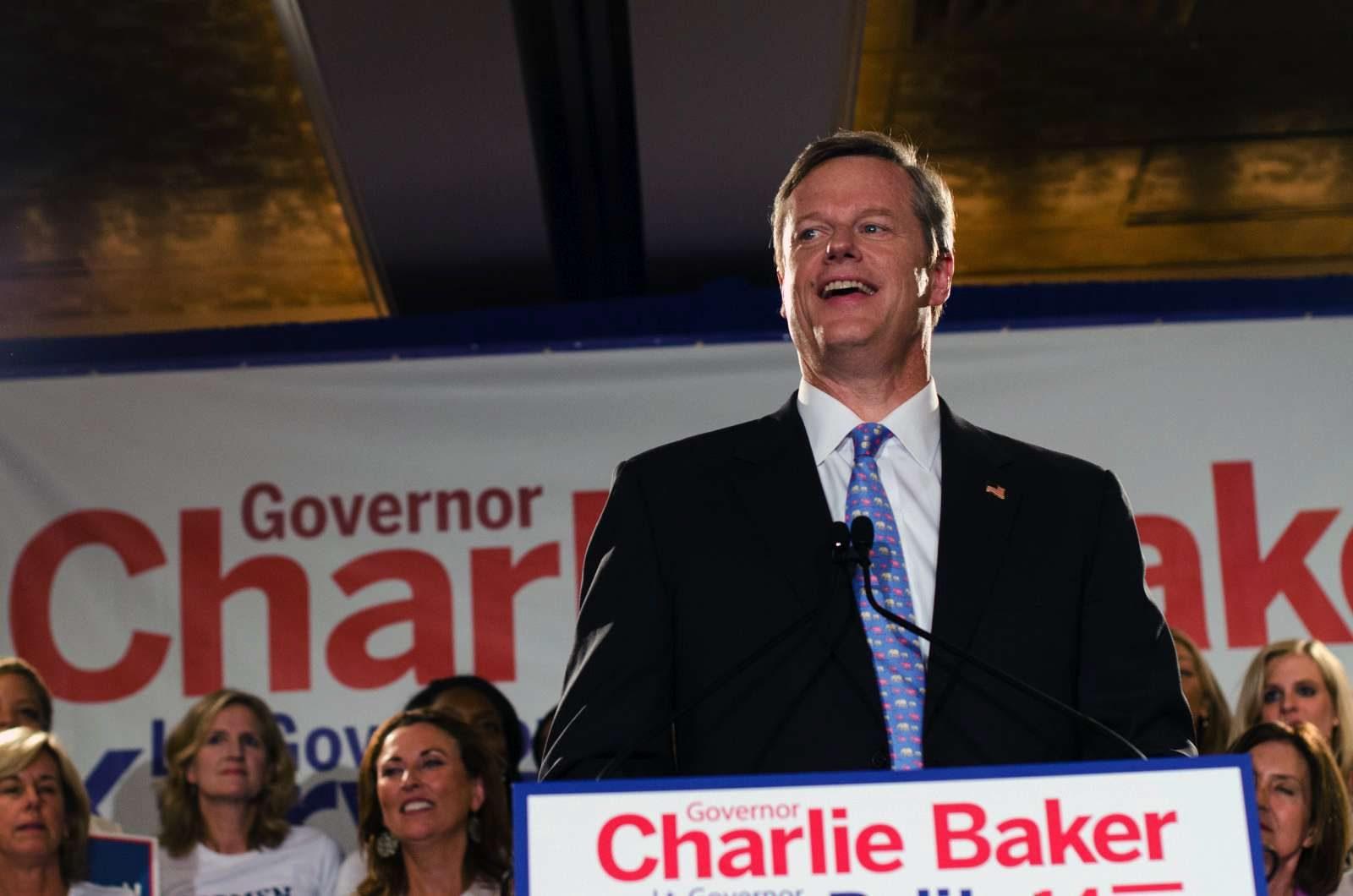 Charlie Baker, then the Republican candidate for Massachusetts governor, speaks at his primary election party in 2014. PHOTO BY MIKE DESOCIO/DFP FILE PHOTO
