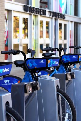 Blue cheap bike station