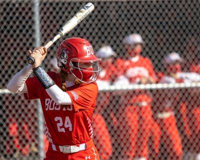 boston university softball's lauren nett at the plate