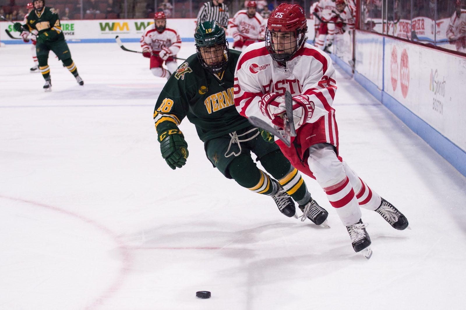 Freshman forward David Farrance tallied his first collegiate goal in BU's win over Vermont Friday night. PHOTO BY MADDIE MALHOTRA/ DAILY FREE PRESS STAFF 