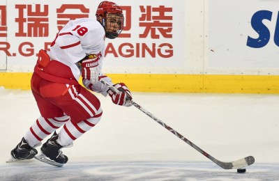 Freshman Jordan Greenway fired three shots on BC's Thatcher Demko. PHOTO BY MADDIE MALHOTRA/DAILY FREE PRESS STAFF