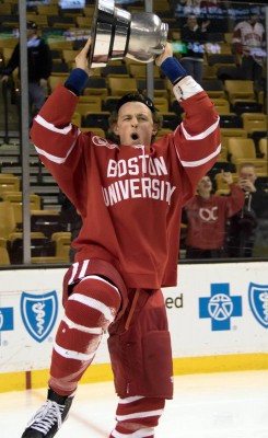 Freshman center Jack Eichel earned the 50th point of his season in the No.4 Boston University's Beanpot-clinching win over Northeastern University Monday night at TD Garden. 