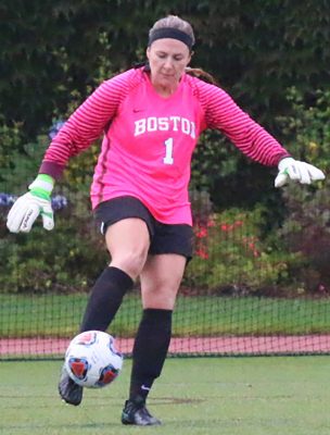 Senior goalkeeper Bridget Conway has been strong in net all season for the Terriers. PHOTO BY BETSEY GOLDWASSER/ DAILY FREE PRESS STAFF 