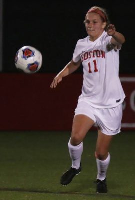 Sophomore midfielder Dorrie Varley-Barrett has been a consistent player for the Terriers throughout the season. PHOTO BY BETSEY GOLDWASSER/ DAILY FREE PRESS STAFF 