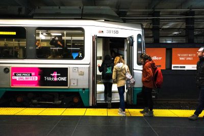 A recent MBTA fair collection study examines revenue losses that result from passengers boarding through the rear doors of Green Line trollies. PHOTO BY BRIAN SONG/ DAILY FREE PRESS STAFF