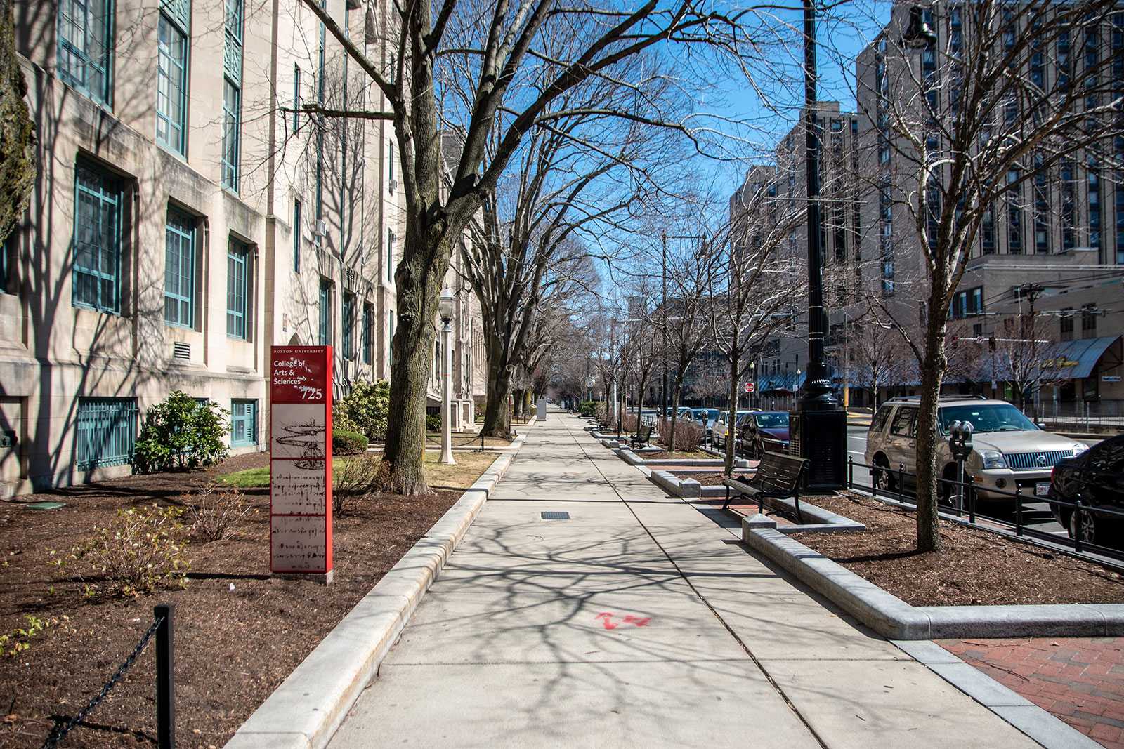 Boston University’s Charles River Campus appears empty. As the coronavirus outbreak has worsened, the university had to transition to remote learning for all courses for the remainder of the Spring and Summer semesters. LAURYN ALLEN/ DFP FILE