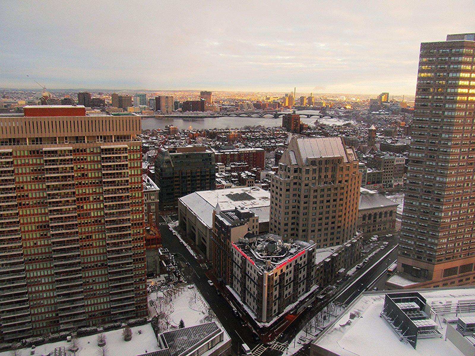 An aerial view of the Boston Marriott Copley Marriott Copley Place, where Boston University’s Panhellenic Sorority Recruitment has previously been held. This year, the event is being moved on-campus, where it will take place over two weekends. COURTESY OF ERIC LUMSDEN/ FLICKR