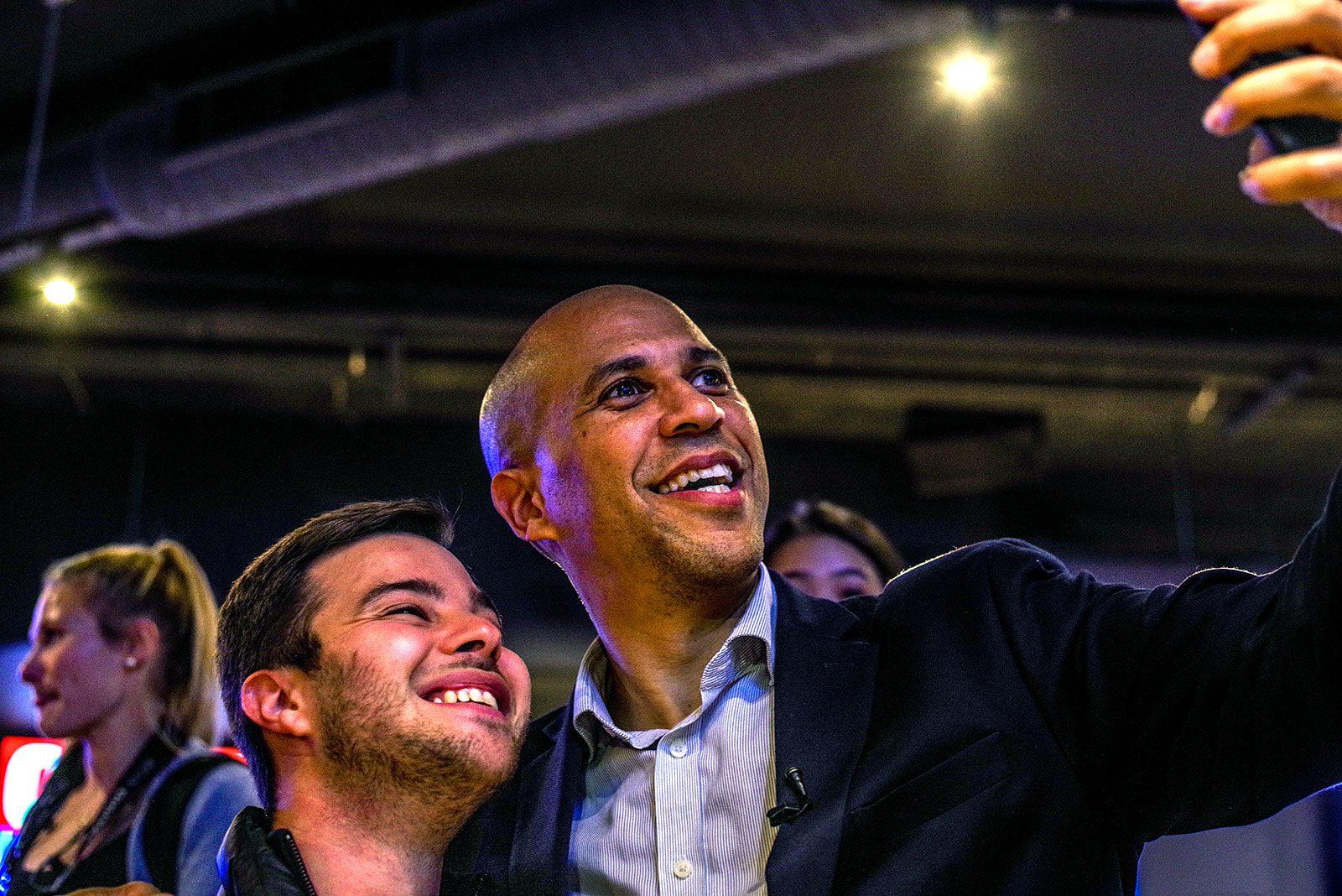 Presidential candidate Cory Booker speaks at a grassroots event in Fenway on Oct. 21. ANGELA YANG/ DFP FILE