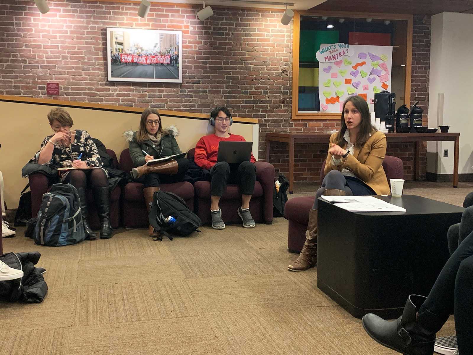 Boston University lecturer Kaylene Stevens led the “Supporting Our Immigrant Students in Uncertain Times” panel at the Wheelock College of Education and Human Development Pickering Educational Resources Library Monday. CAMERON MORSBERGER/ DAILY FREE PRESS STAFF
