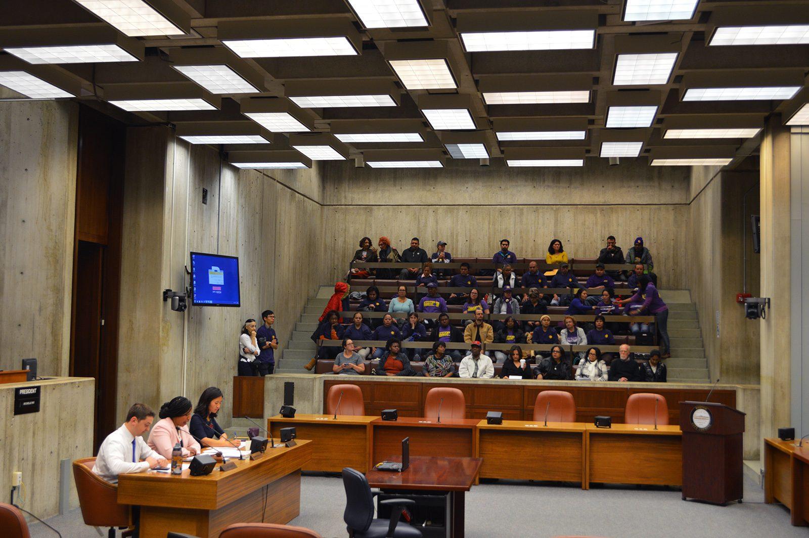 Boston City Council members listen to testimony regarding municipal ID cards for residents in the City of Boston Thursday afternoon. PHOTO BY CAROLYN KOMATSOULIS/ DAILY FREE PRESS STAFF