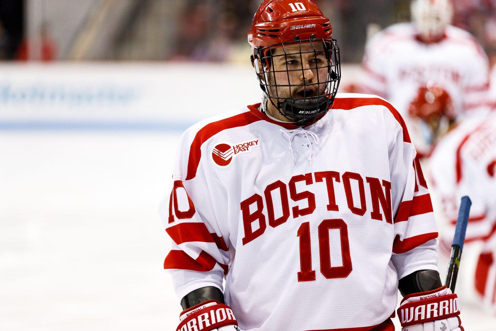 Freshman forward Gabriel Chabot's attitude and play on the ice are equally impressive.  PHOTO BY JOHN KAVOURIS/DAILY FREE PRESS STAFF