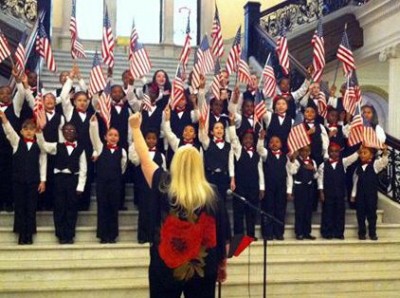 The Seven Hills Show Choir preforms at the opening ceremonies of Charlie Baker's inauguration as governor at the Massachusetts State House. PHOTO BY NAVRAJ NARULA/DAILY FREE PRESS STAFF