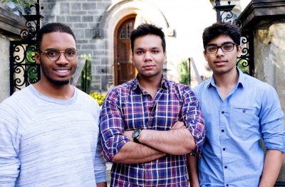 Questrom School of Business students Kadeem Clarke, Archit Wadhwa and Rishabh Dhawan created “Chuzu,” an app designed for people within the BU community to rent, buy and sell designer clothes. PHOTO BY BRIAN SONG/ DAILY FREE PRESS STAFF 