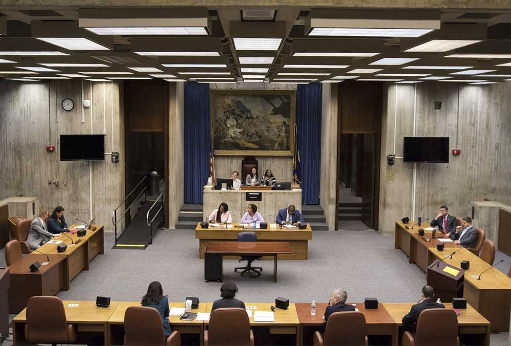 The Boston City Council’s Iannella Chamber. City Council voted to declare its support for a bill in the State Legislature looking to reform the state’s healthcare system by lowering prices and expanding Medicare to all state residents. JUSTIN HAWK/ DFP FILE