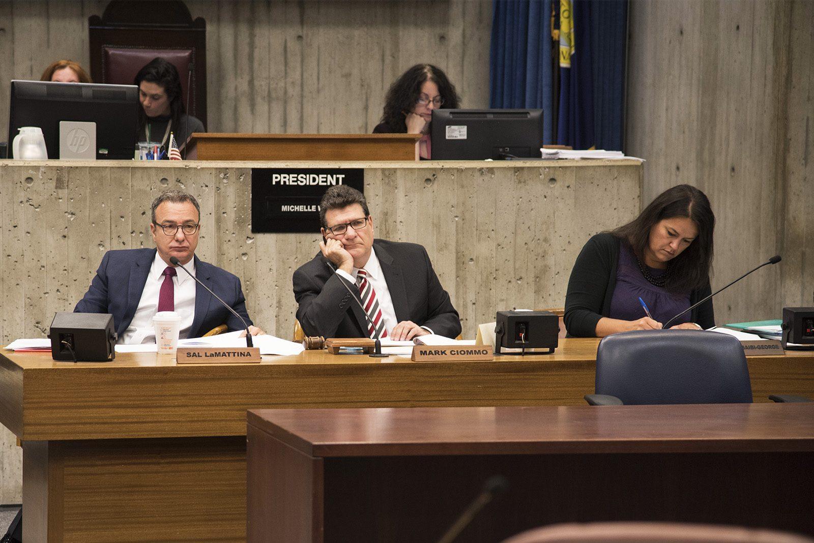 Members of the Boston City Council sit for a meeting on April 24 at Boston City Hall to discuss the budget for the 2018 fiscal year. PHOTO BY LEXI PLINE/ DFP FILE PHOTO