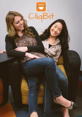 Co-creators and friends Olivia Joslin and Hannah Wei share a laugh. PHOTO COURTESY CLIQBIT