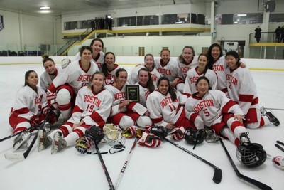 Founded in 2013, the BU club women's hockey team has been officially recognized by the university for the 2016-17 season. PHOTO COURTESY KAREN LAFOND 
