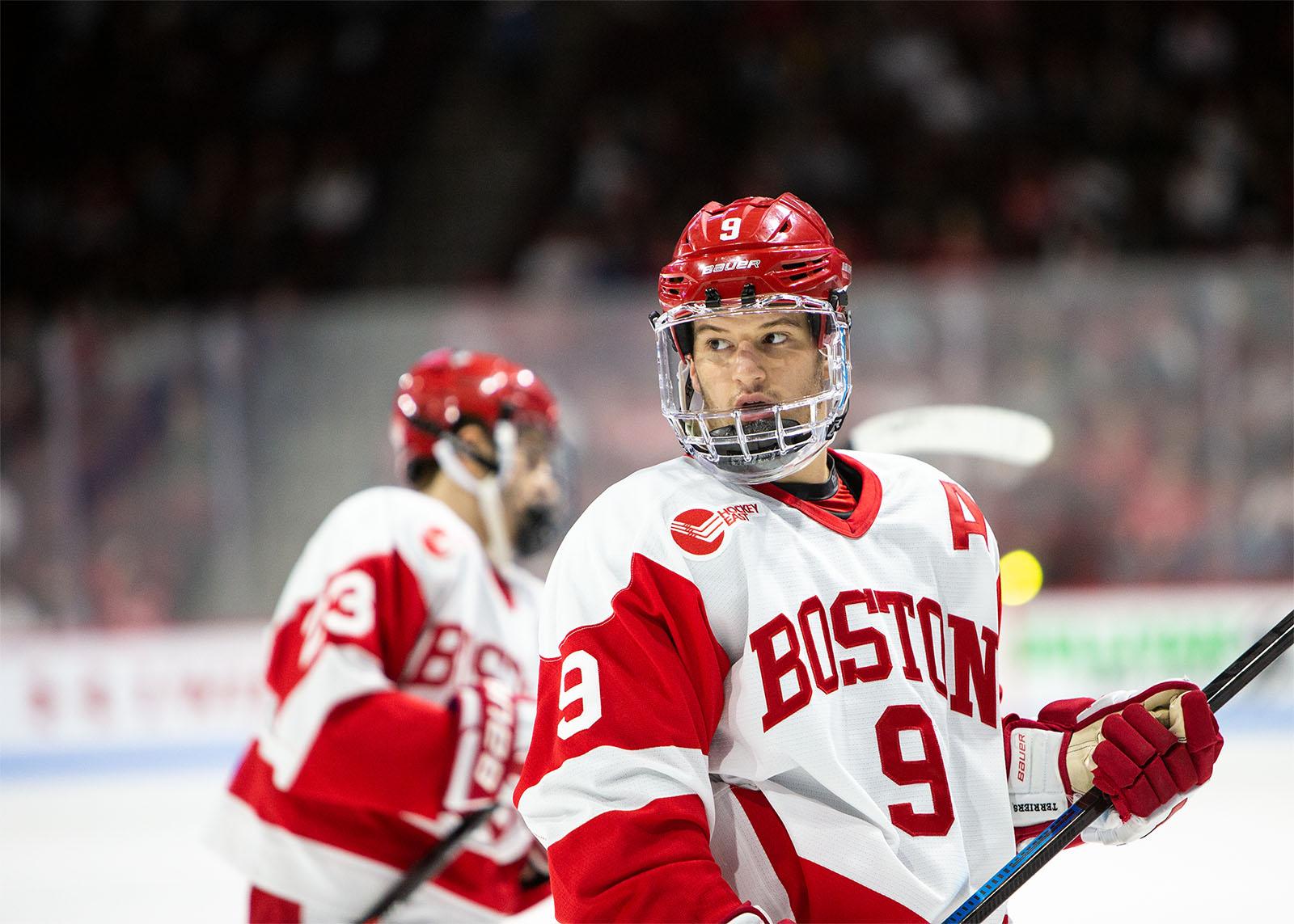 Senior forward Logan Cockerill in a game against Northern Michigan University Oct. 19, 2019. Cockerill scored two goals in the team’s opening series against Providence College last weekend. COURTESY OF MATT WOOLVERTON 