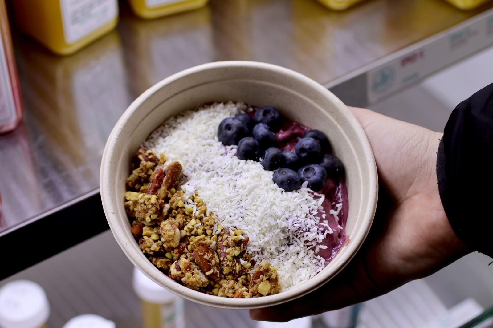 You get what you pay for at Cocobeet, with their blended strawberry and banana bowl topped with vanilla maple granola. PHOTO BY MICHAELA JOHNSTON/DAILY FREE PRESS STAFF